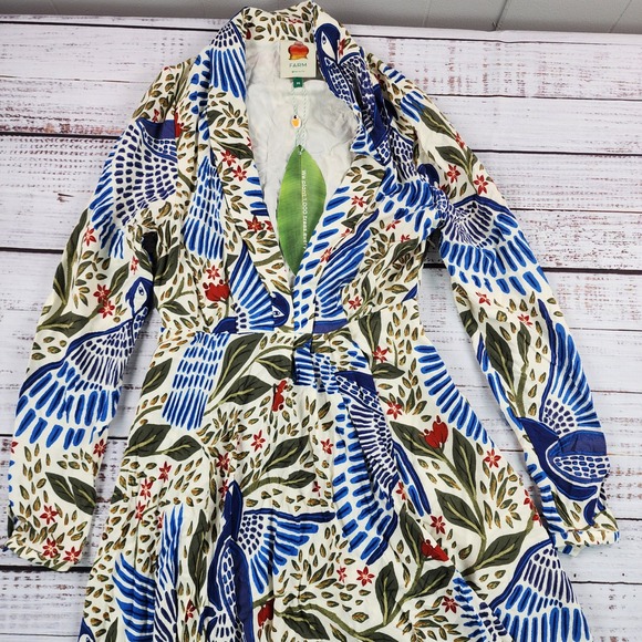 FARM Rio Dresses & Skirts - FARM Rio Macaw Flight Maxi Dress XS Off White Rayon Tropical Bird Print 300216